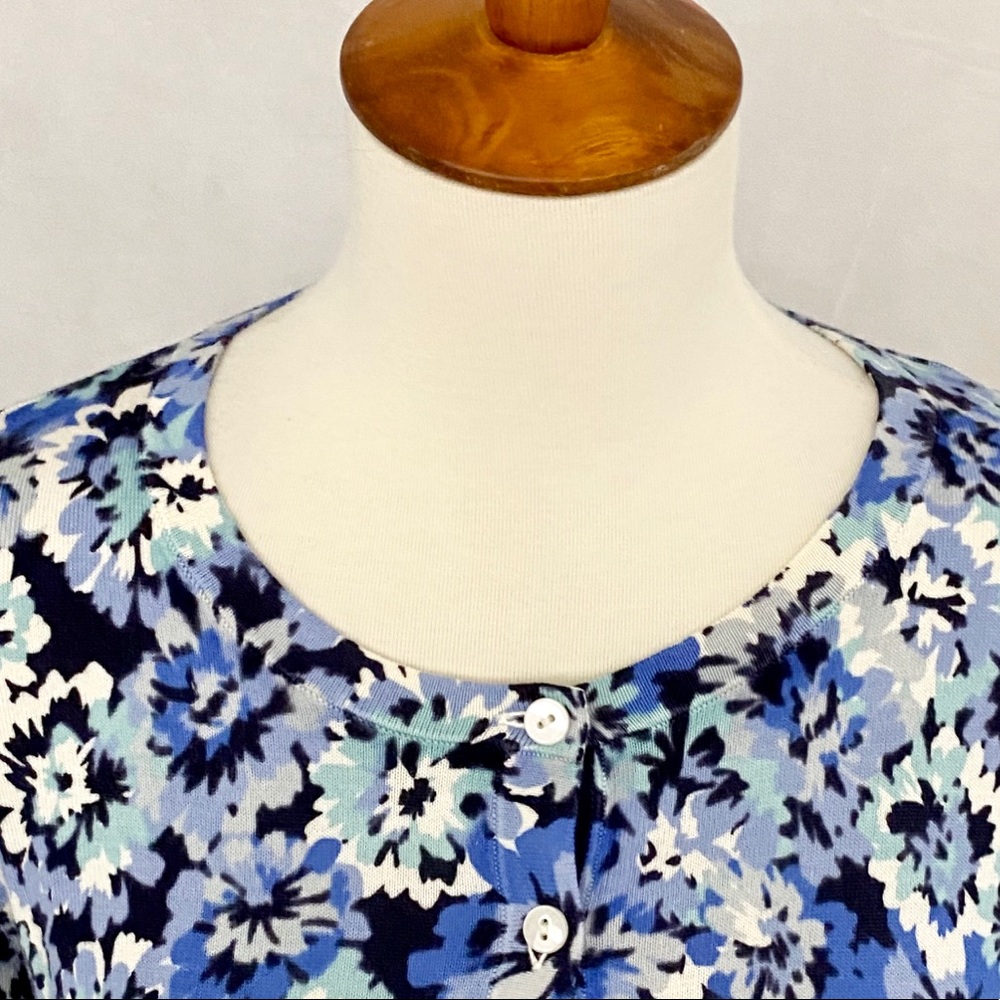 Talbots Blue Floral Cotton Blend Charming Cardigan - Picture 5 of 11